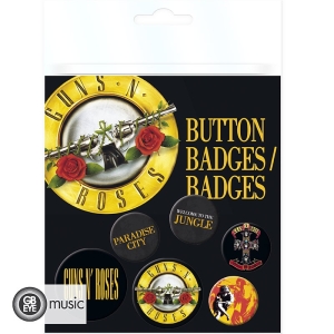 Guns N Roses - Button Badges Lyrics And Logos 6 pack in the group MERCHANDISE / Pin-Button Badge / Heavy Metal at Bengans Skivbutik AB (1251954)