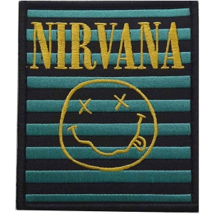 Nirvana - Logo & Smiley Stripes Woven Patch in the group MERCHANDISE / Merch / Hårdrock at Bengans Skivbutik AB (4294312)