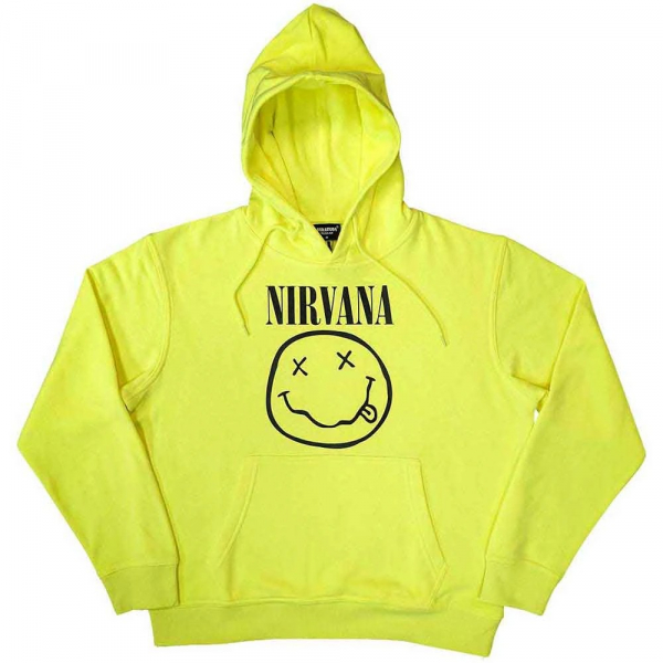 Nirvana - Unisex Pullover Hoodie: Inverse Happy Face (Neon Yellow) in the group MERCH / Clothing / Hoodies at Bengans Skivbutik AB (4414331r)