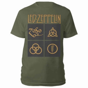 Led Zeppelin - Gold Symbols In Black Square Uni Green   in the group MERCH / T-Shirt /  at Bengans Skivbutik AB (5535315r)