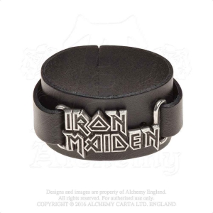 Iron Maiden - Logo Leather Wriststrap in the group MERCHANDISE / Merch / Hårdrock at Bengans Skivbutik AB (5536880)
