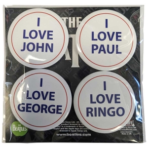 The Beatles - I Love 4 Pack Large Button Badge Pack in the group MERCHANDISE / Merch / Pop-Rock at Bengans Skivbutik AB (5537485)
