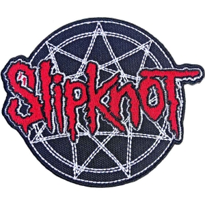 Slipknot - Red Logo Over Nonagram Woven Patch in the group MERCHANDISE / Merch / Hårdrock at Bengans Skivbutik AB (5538443)