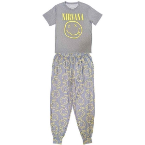 Nirvana - Yellow Smiley Uni Grey Pyjamas: in the group MERCHANDISE / Merch / Hårdrock at Bengans Skivbutik AB (5540911r)