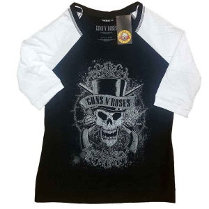 Guns N Roses - Faded Skull Lady Bl/Wht Raglan:1Xs in the group MERCHANDISE / T-shirt / Nyheter / Hårdrock at Bengans Skivbutik AB (5542213r)