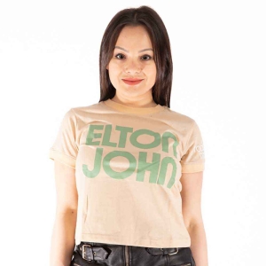 Elton John - Retro Text Ringer Lady Sand Crop Top:  in the group MERCHANDISE / T-shirt / Pop-Rock at Bengans Skivbutik AB (5543155r)