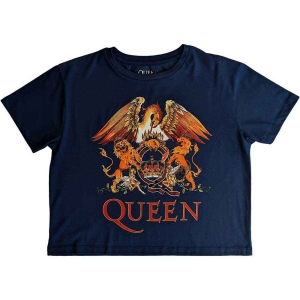 Queen - Classic Crest Lady Denim Crop Top:  in the group MERCHANDISE / T-shirt / Pop-Rock at Bengans Skivbutik AB (5543175r)