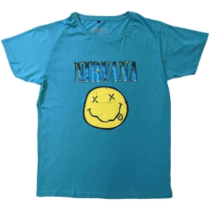 Nirvana - Xerox Happy Face Blue Uni Turq in the group MERCHANDISE / T-shirt / Nyheter / Pop-Rock at Bengans Skivbutik AB (5546482r)