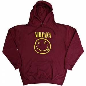 Nirvana - Yellow Happy Face Maroon Hoodie in the group OTHER / Övrigt /  at Bengans Skivbutik AB (5553890r)