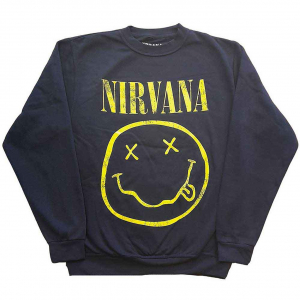 Nirvana - Yellow Happy Face Navy Sweatshirt in the group OTHER / Övrigt / at Bengans Skivbutik AB (5553906r)