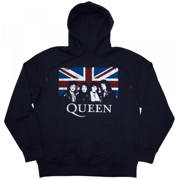 Queen - Vtge Union Jack Uni Navy Hoodie in the group MERCH / Clothing / Hoodies at Bengans Skivbutik AB (5553960r)