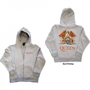 Queen - Classic Crest Uni Ash Grey Zip Hoodie in the group OTHER / Övrigt /  at Bengans Skivbutik AB (5553973r)