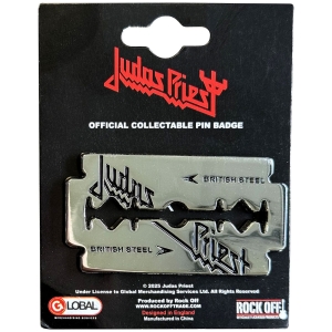 Judas Priest - British Steel Razor Blade Pin Badge in the group MERCHANDISE / Merch / Hårdrock at Bengans Skivbutik AB (5638263)