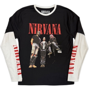 Nirvana - In Utero Band Photo Uni Bl/Wht Layered Longsleeve in the group MERCHANDISE / T-shirt / Nyheter / Pop-Rock at Bengans Skivbutik AB (5643874r)