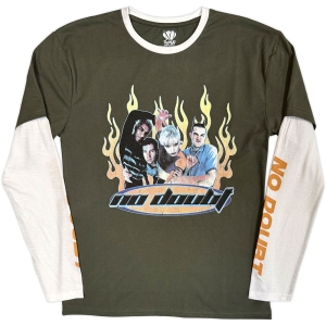 No Doubt - Flames Uni Green/Wht Layered Longsleeve in the group MERCHANDISE / T-shirt / Nyheter / Pop-Rock at Bengans Skivbutik AB (5643876r)