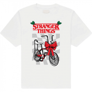 Stranger Things - Christmas Bike Uni Wht T-Shirt in the group MERCHANDISE / T-shirt / Kommande / Film-Musikal at Bengans Skivbutik AB (5649146r)