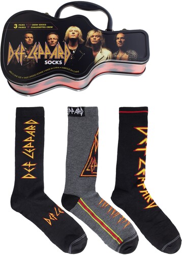Def Leppard - Logos Guitar Tin Uni 3-Pack Socks in the group MERCHANDISE / Strumpor / Heavy Metal at Bengans Skivbutik AB (5667716)