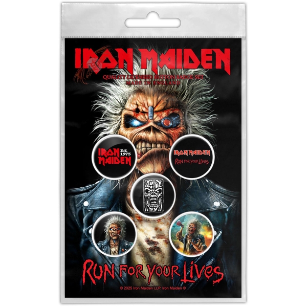 Iron Maiden - Run For Your Lives Button Badge Pack in the group MERCHANDISE / Pin-Button Badge / / at Bengans Skivbutik AB (5673754)