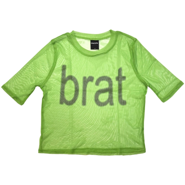 Charli Xcx - Brat Logo Lady Green Mesh Crop in the group MERCHANDISE / T-shirt / Nyheter / Pop-Rock at Bengans Skivbutik AB (5673995r)