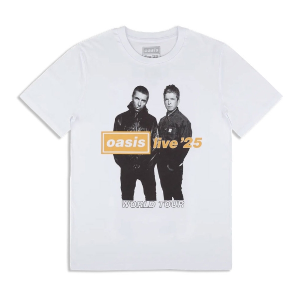 Oasis - Live 25 Gold Photo Uni Wht T-Shirt in the group MERCHANDISE / T-shirt / Nyheter / Pop-Rock at Bengans Skivbutik AB (5674544r)