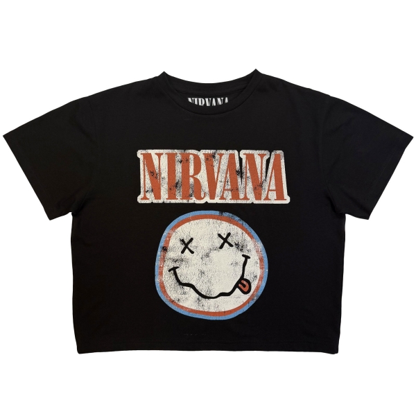 Nirvana - Distressed Logo Lady Bl Crop Top in the group MERCHANDISE / T-shirt / Kommande / Pop-Rock at Bengans Skivbutik AB (5681177r)