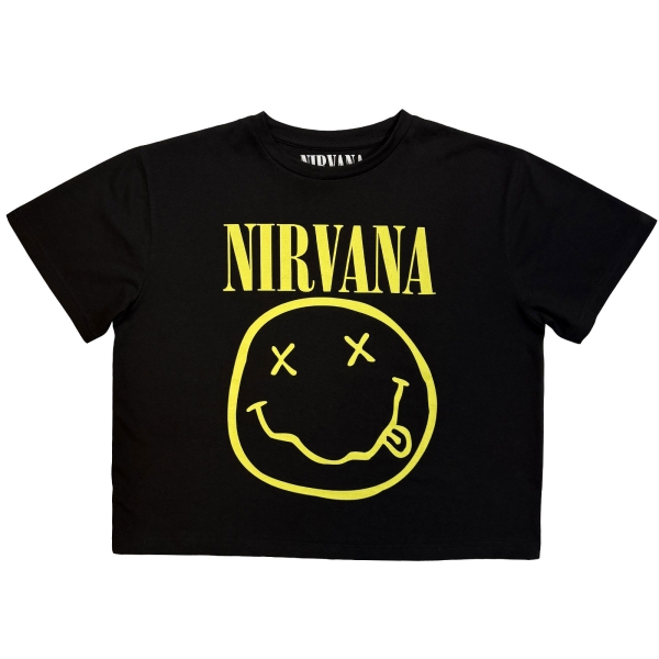 Nirvana - Yellow Happy Face Lady Bl Crop Top in the group MERCHANDISE / T-shirt / Kommande / Pop-Rock at Bengans Skivbutik AB (5681178r)