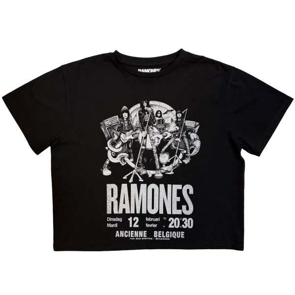 Ramones - Belgique Lady Bl Crop Top in the group MERCHANDISE / T-shirt / Kommande / at Bengans Skivbutik AB (5681184r)