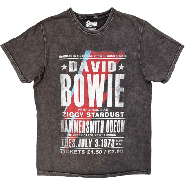 David Bowie - Hammersmith Odeon Stone Wash Uni Char T-Shirt in the group MERCH / Clothing / T-shirts at Bengans Skivbutik AB (5685415r)