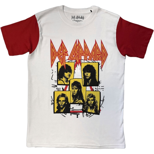 Def Leppard - Band Frame Uni Wht/Red Raglan T-Shirt in the group MERCH / Clothing / T-shirts at Bengans Skivbutik AB (5685425r)