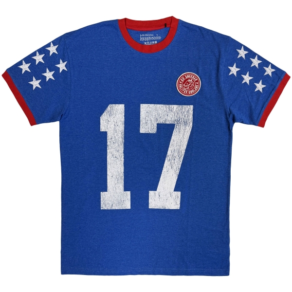 Ed Sheeran - Play 17 Ringer Uni Blue T-Shirt in the group MERCH / Clothing / T-shirts at Bengans Skivbutik AB (5685429r)