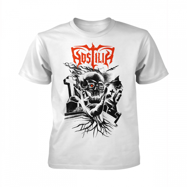 Hostilia - Face The Fire - White (T-Shirt) in the group MERCHANDISE / T-shirt / Heavy Metal at Bengans Skivbutik AB (5685550r)