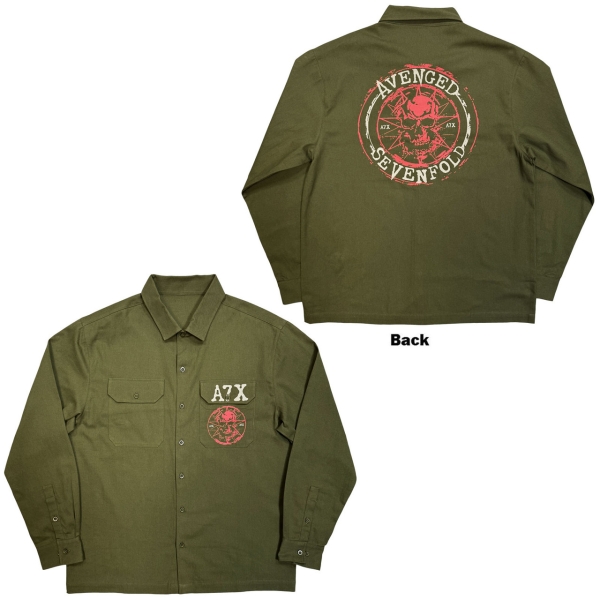 Avenged Sevenfold - Skull Emblem Uni Green Casual Shirt in the group MERCHANDISE / Hem /  /  at Bengans Skivbutik AB (5686949r)