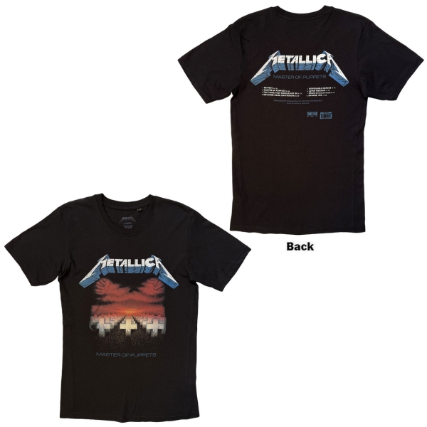 Metallica - Master Of Puppets Tracks Bl Uni (Back Print) T-Shirt in the group MERCH / Clothing / T-shirts at Bengans Skivbutik AB (5691803r)