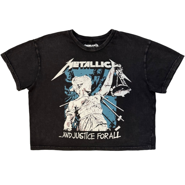 Metallica - Justice Squares Stone Wash Lady Char Crop Top in the group MERCHANDISE / T-shirt / Nyheter / Hårdrock at Bengans Skivbutik AB (5693001r)