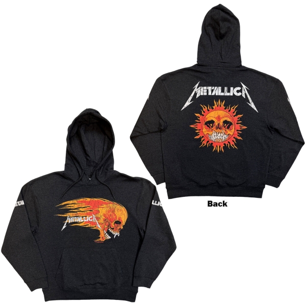 Metallica - Worn Pushead Flaming Skull Uni Char Hoodie in the group MERCHANDISE / Hoodies / Nyheter / Hårdrock at Bengans Skivbutik AB (5693002r)