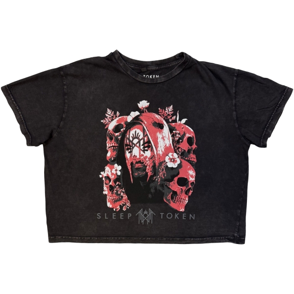 Sleep Token - Skull & Flowers Stone Wash Lady Char Crop Top in the group MERCHANDISE / T-shirt / Nyheter / Hårdrock at Bengans Skivbutik AB (5693024r)