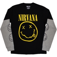 Nirvana - Happy Face Uni Bl/Grey Layered Longsleeve