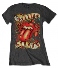 R: Rolling Stones Tongue & Stars Charcoal Ladies T