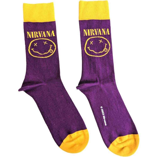 Nirvana - Yellow Happy Face Uni Purp Socks (Eu 36-40)