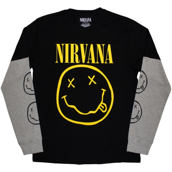 Nirvana - Happy Face Uni Bl/Grey Layered Longsleeve