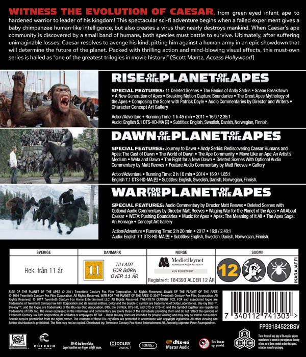 Movie - Planet Of The Apes 1-3 ('11-'17) Bd