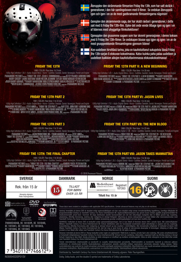 Movie - Friday The 13Th - 8 Movie Collection Dvd