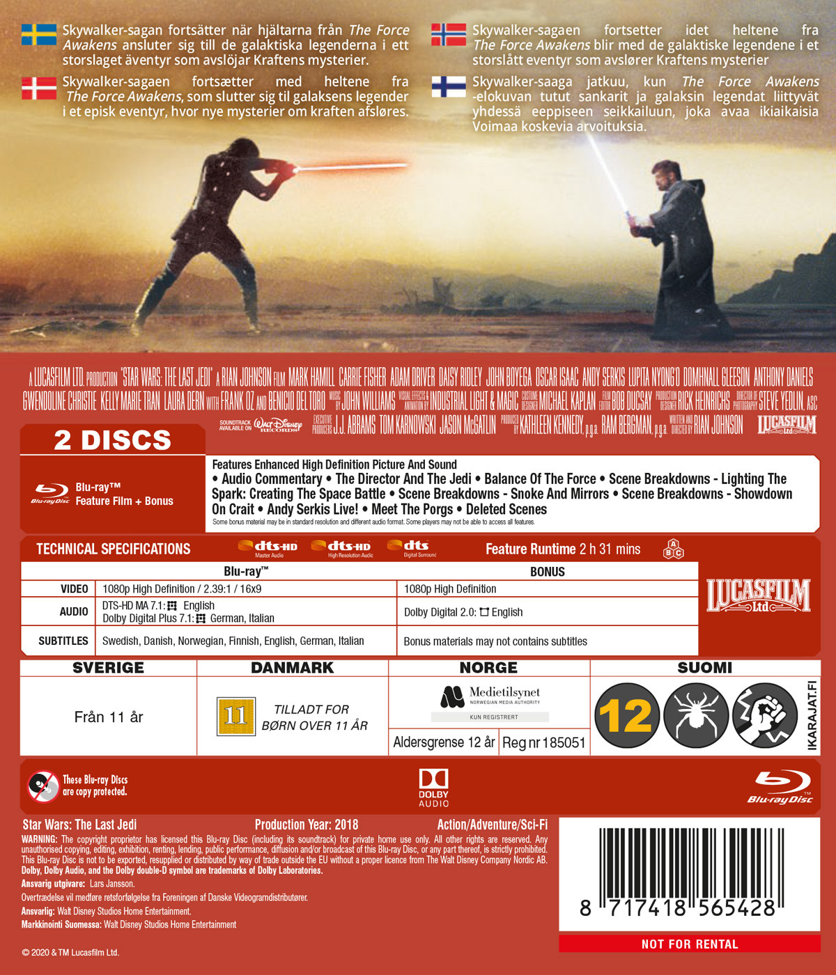 Movie - Star Wars: The Last Jedi Bd/Scandi 2020