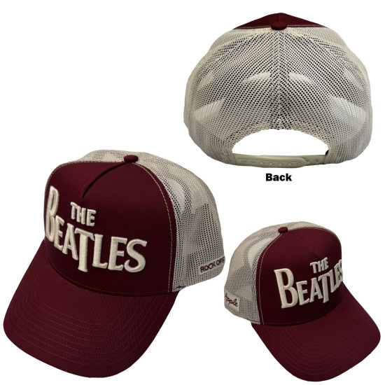 The Beatles - Drop T Logo & Apple Maroon/Natrl Mesh-Back Cap