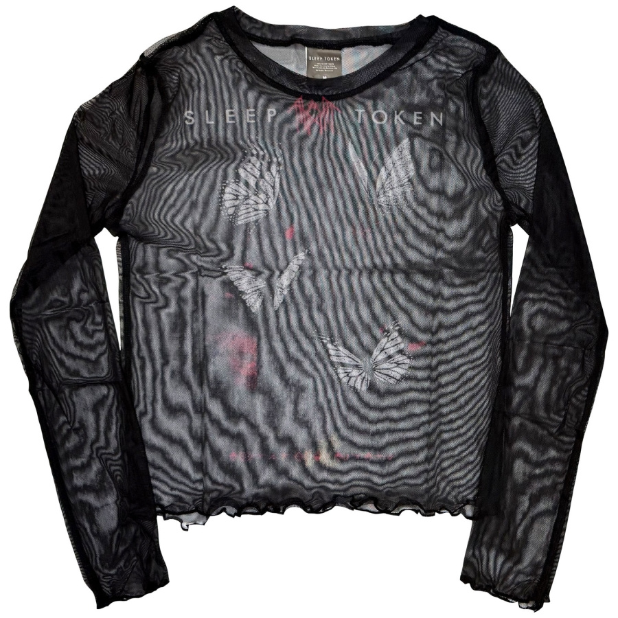 Sleep Token - Butterflies Lady Bl Mesh Crop T-Shirt