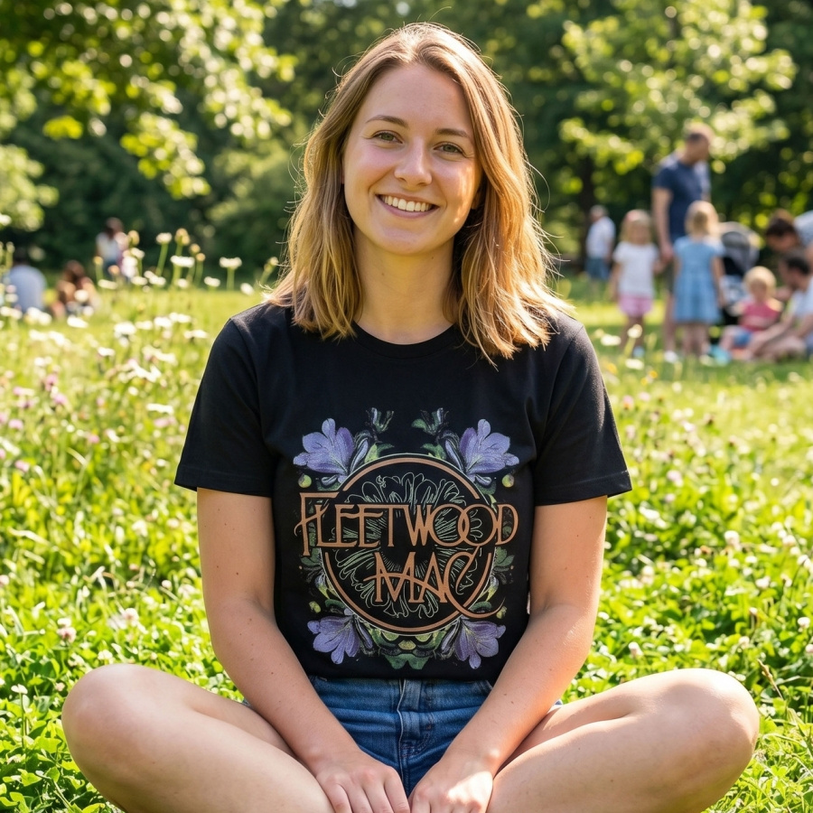 Fleetwood Mac - Unisex Premium Carbon T-Shirt: Circle Floral (Black)