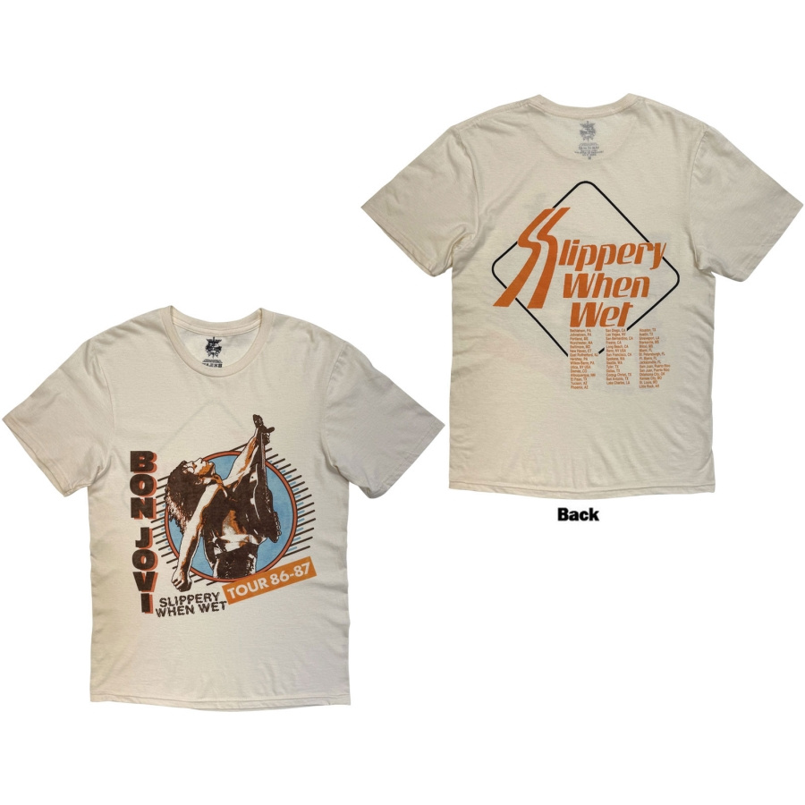 Bon Jovi - Slippery When Wet Tour 86-87 Uni Sand T-Shirt