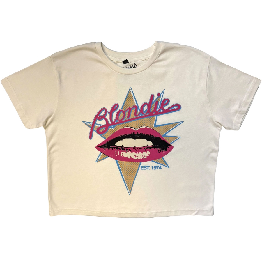 Blondie - Lips Stone Wash Lady Wht Crop Top