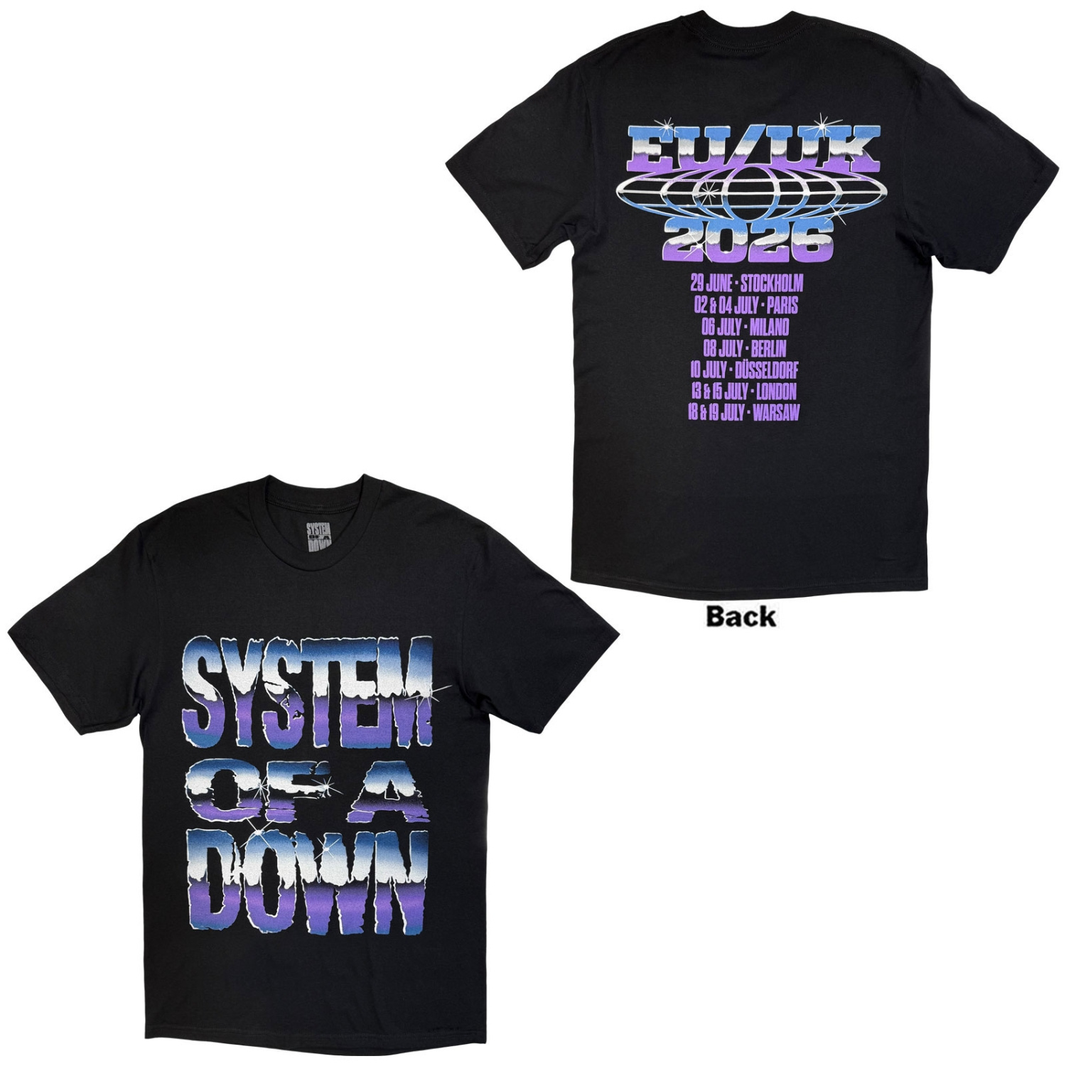System Of A Down - Metallic Logo Tour 26 Uni Bl T-Shirt