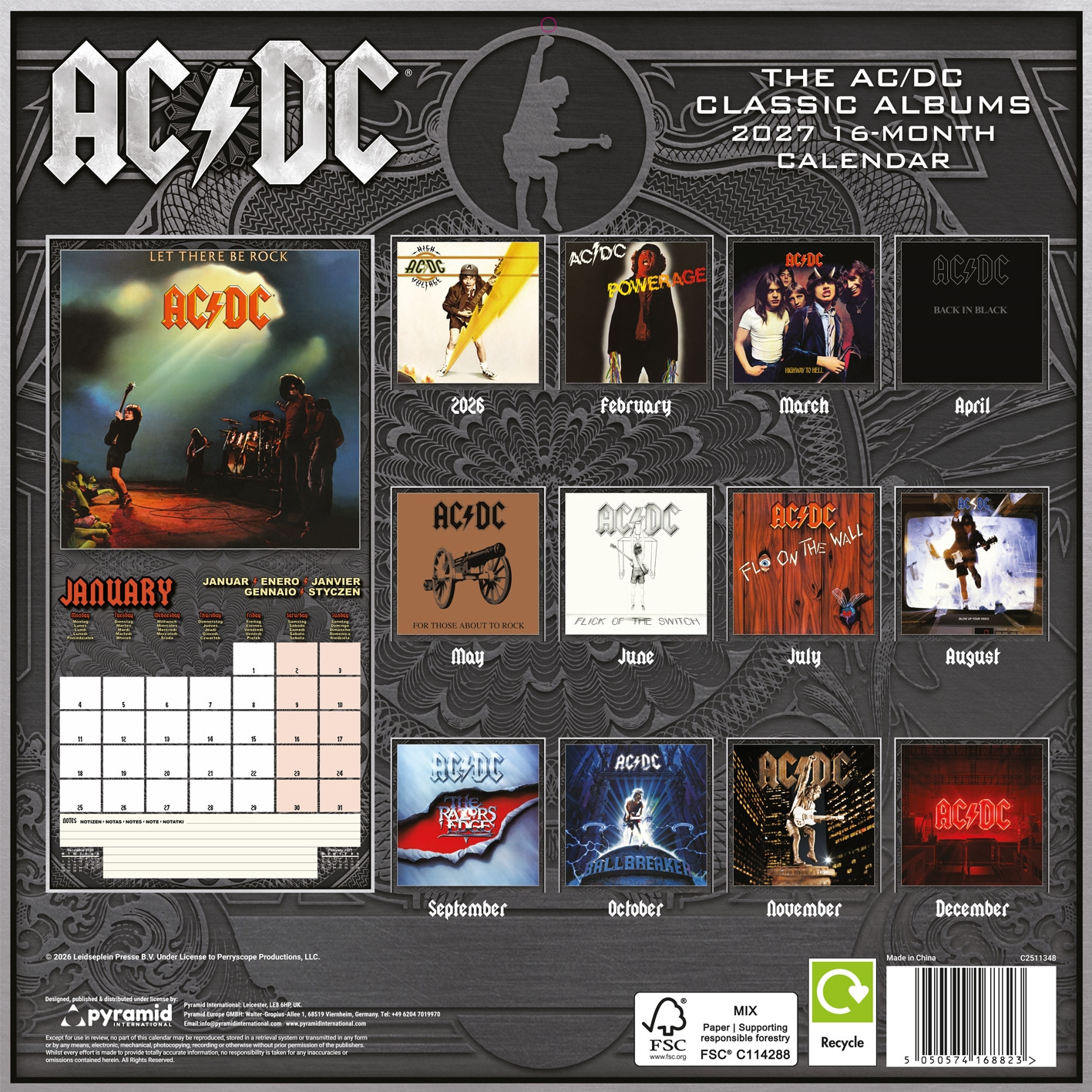 Ac/Dc - Albums 2027 30X30 Square Calendar